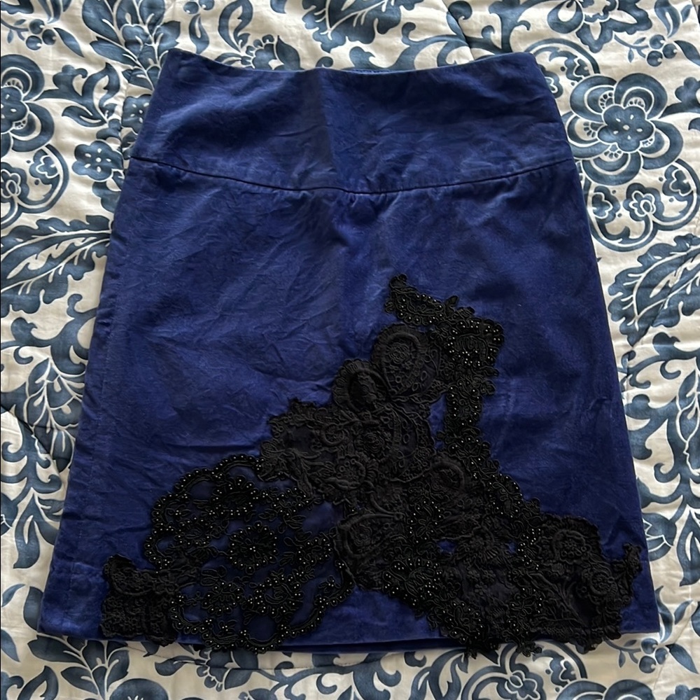 Anthropologie size 4 Embellished velvet Blue and Black Pencil Skirt